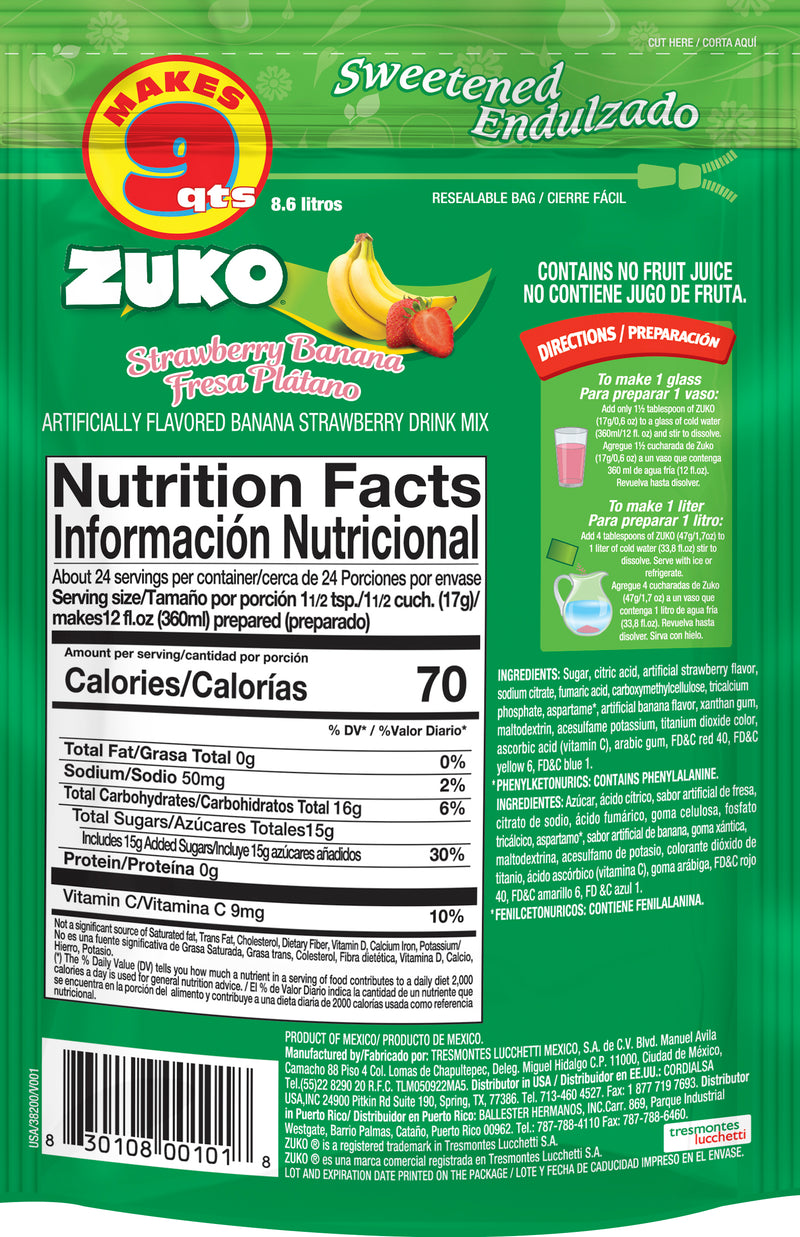 Zuko Drink Mix Strawberry Banana Family Pack, 14.1 oz