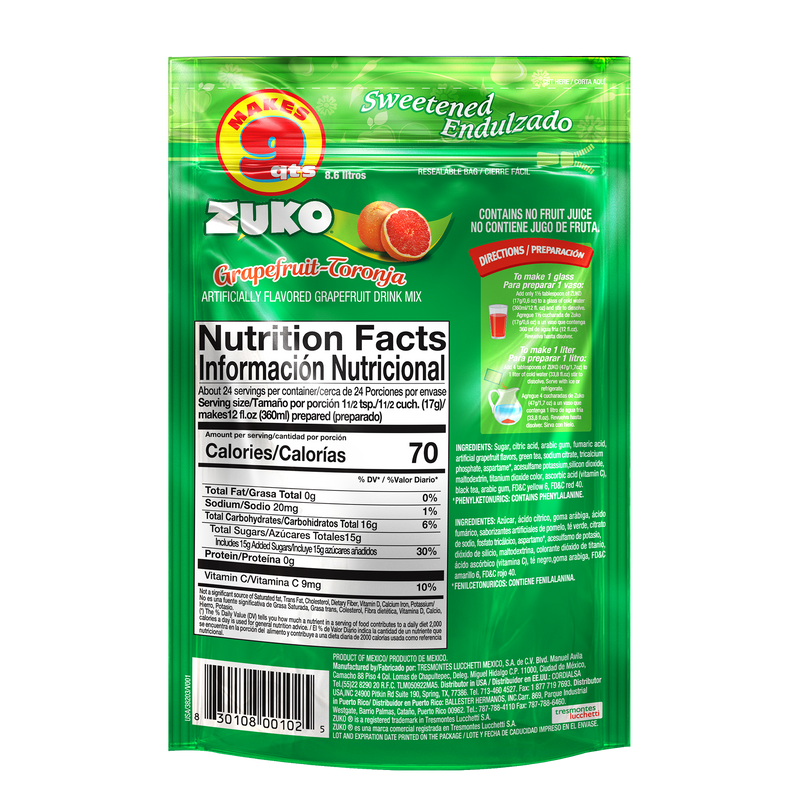Zuko Drink Mix Grapefruit Family Pack, 14.1 oz