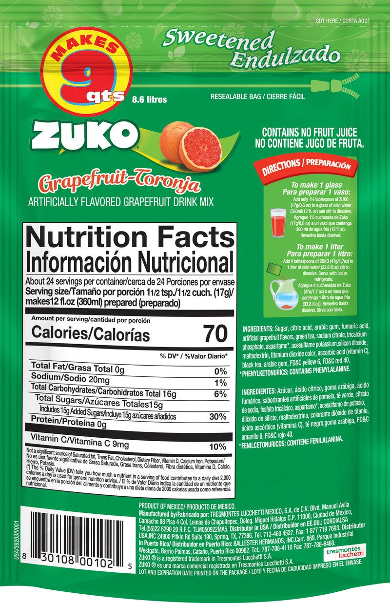 Zuko Drink Mix Grapefruit Family Pack, 14.1 oz