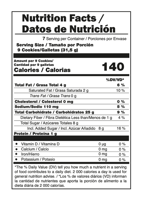 Dux Holiday, Christmas Cookies Bag 7.76 oz. Nutritional Facts.