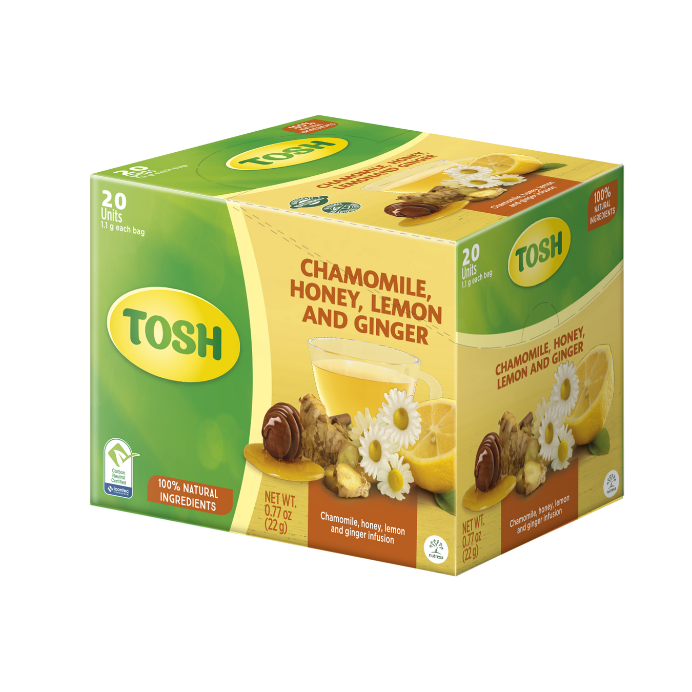 Tosh Chamomile, Honey, Lemon and Ginger Infusion, 0.77 oz, Box with 20 Tea bags