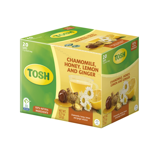 Tosh Chamomile, Honey, Lemon and Ginger Infusion, 0.77 oz, Box with 20 Tea bags