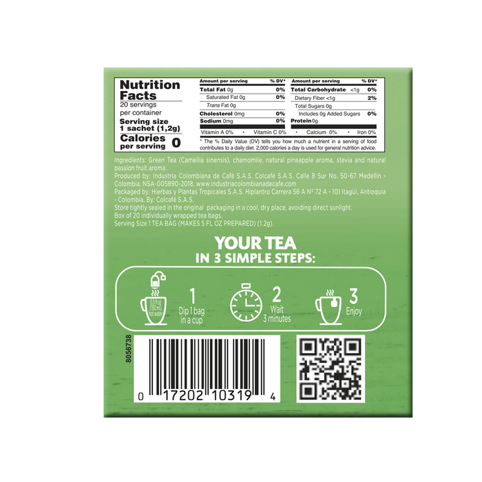 Tosh, Green Tea Pineapple, 1 box with 20 tea bags.