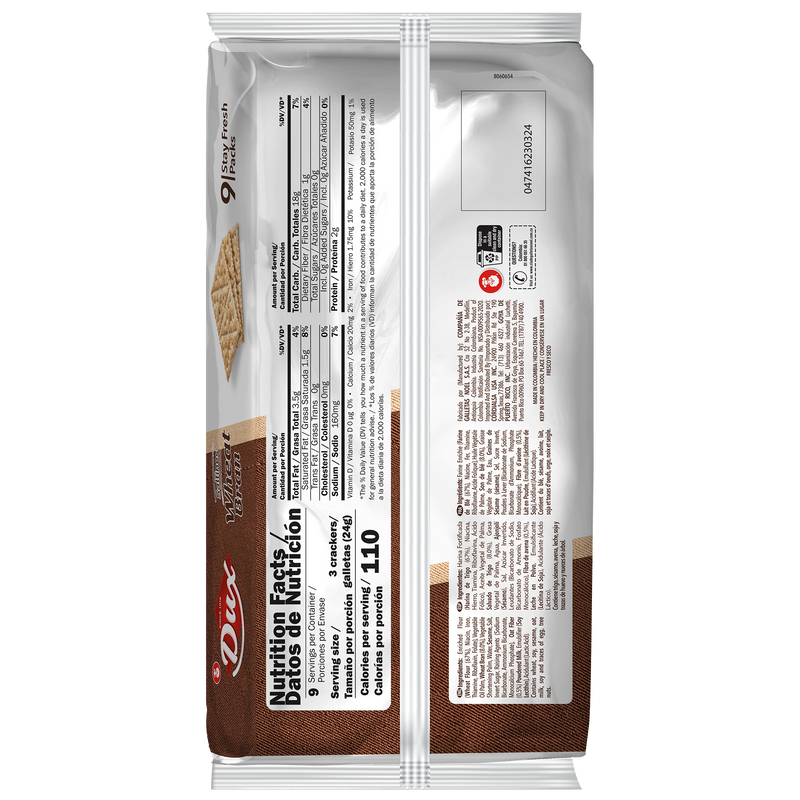 Dux Wheat Saltines and Oat Fiber, Crackers Bag, 7.6 Oz