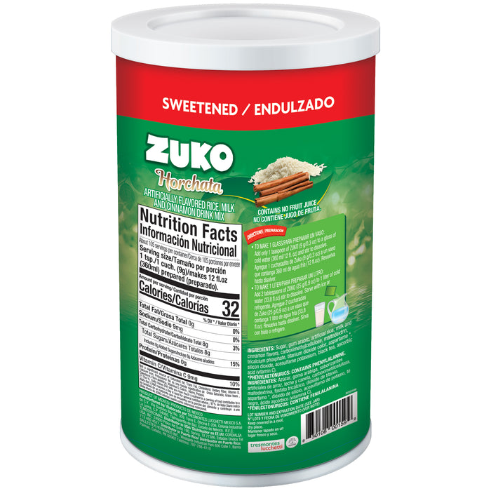 ZUKO HORCHATA Instant Powder Drink, Canister, No Sugar Needed, 33.4 Oz