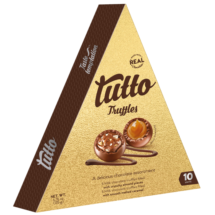 Tutto Chocolate Truffles Selection, 10 Pieces per Triangle, 4.76 oz. Main.