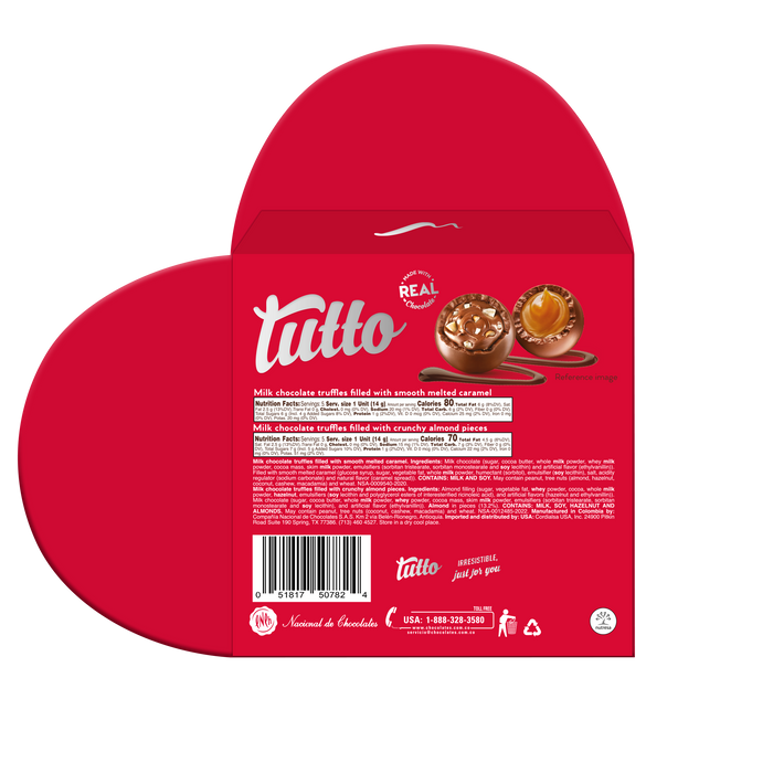 Tutto Chocolate Truffles Selection, 10 Pieces per Heart, 4.76 oz. Back.