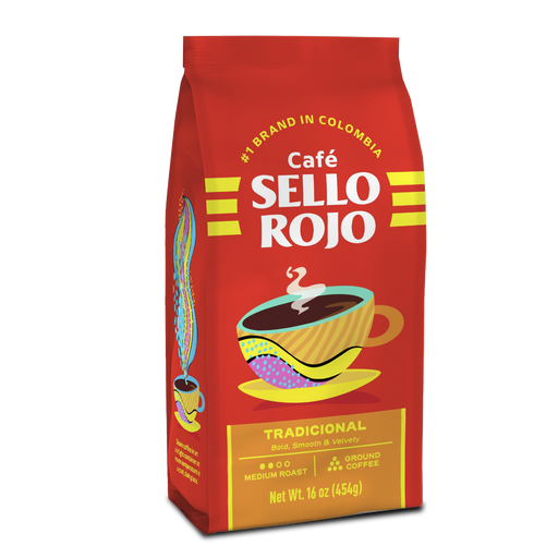 Sello Rojo Tradicional Coffee, 100% Latin American Coffee, Medium Roast Ground Coffee Bag, 16 oz