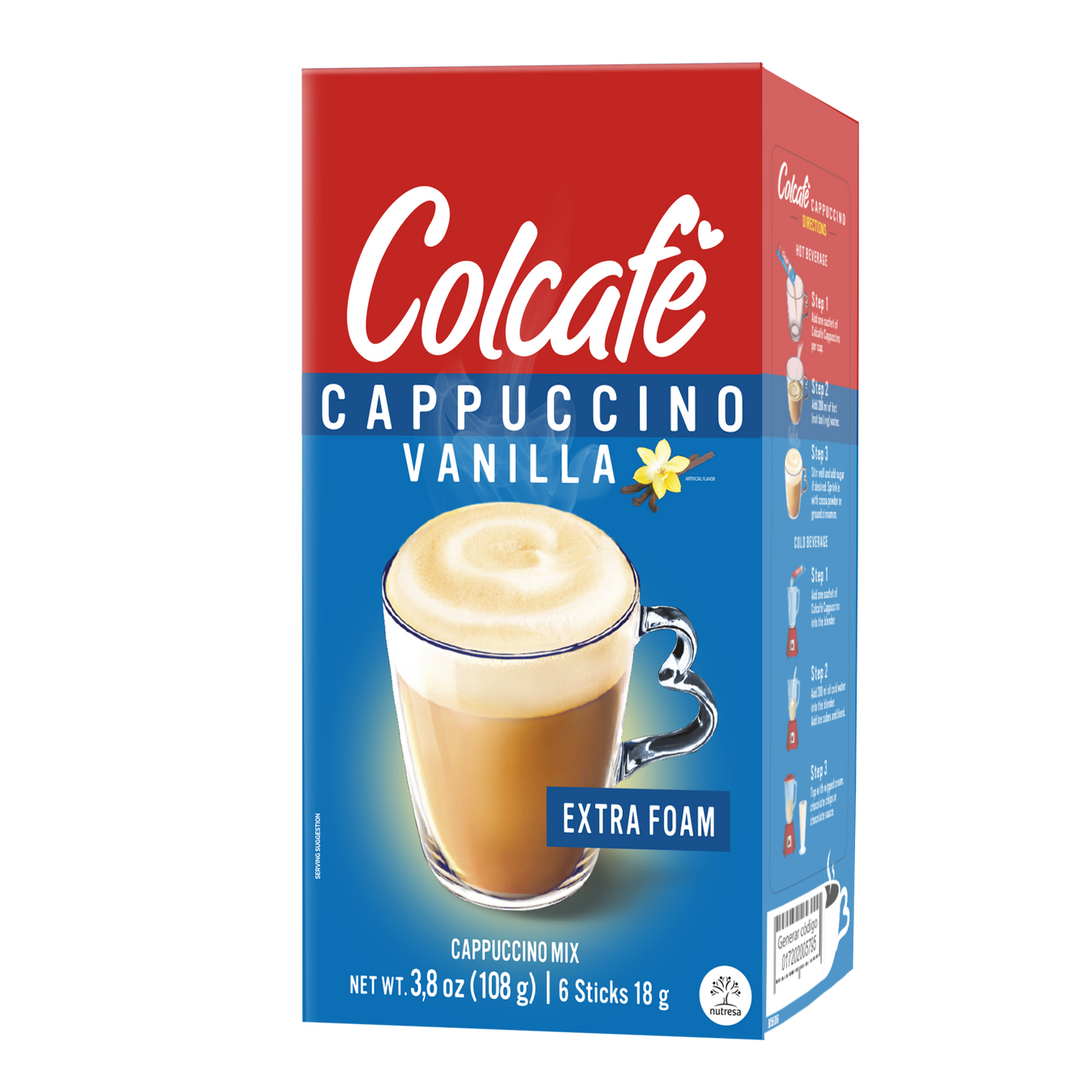 Colcafe Cappuccino Vanilla Box, 6 Count, 3.8 oz