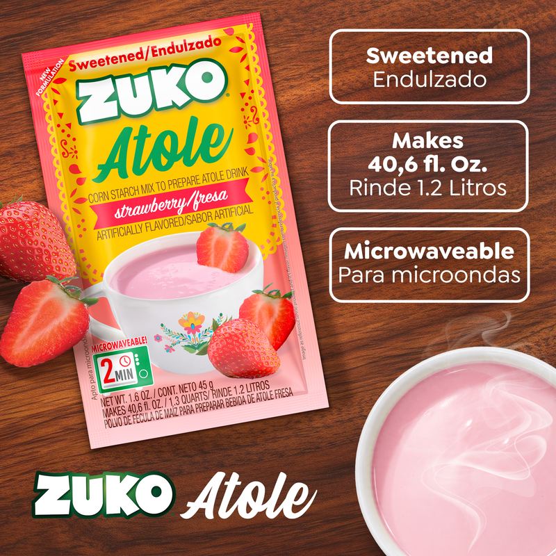 Zuko Atole Fresa Display 24 ct x 1.6 Oz