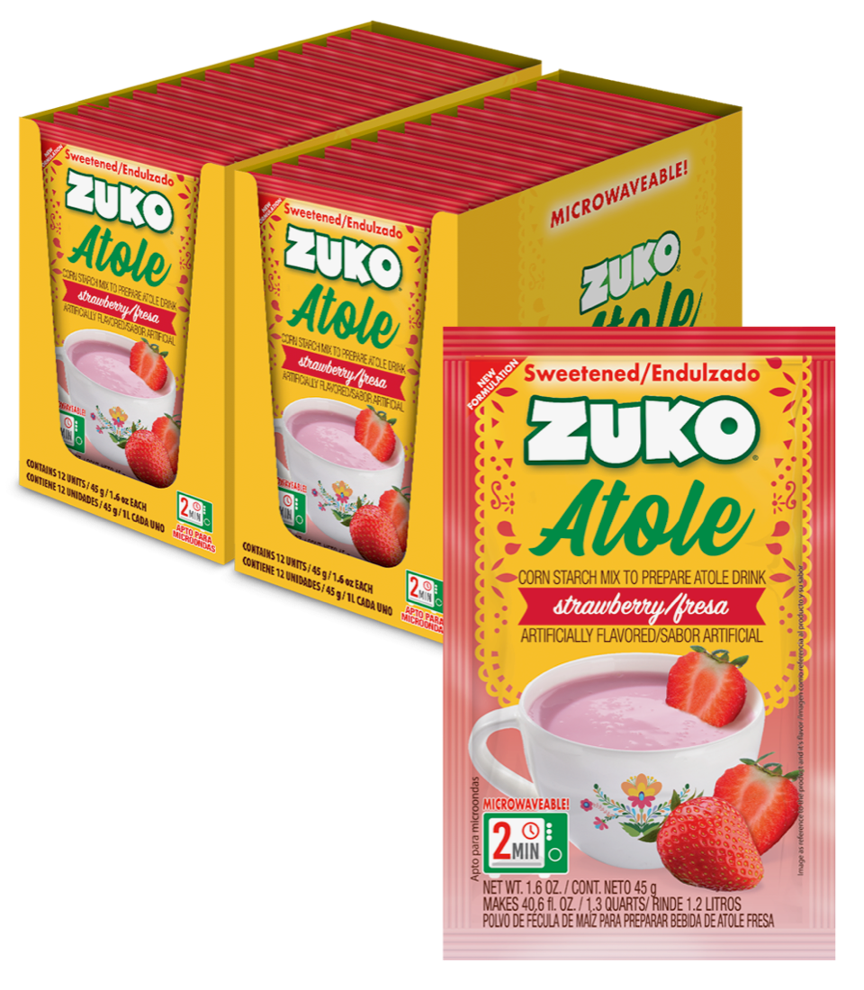 Zuko Atole Strawberry Display, 24 Count, 1.6 oz — Cordialsa USA