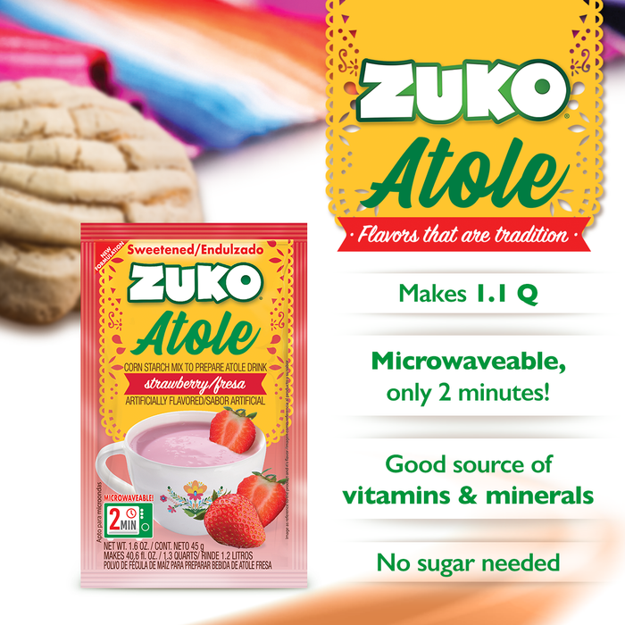 Zuko Atole Fresa Display 24 ct x 1.6 Oz