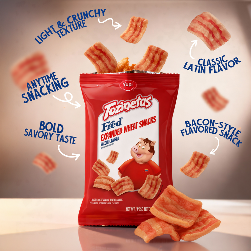 Yupi Tozinetas Fred, Bacon Flavored Wheat Snacks, 3.52 oz