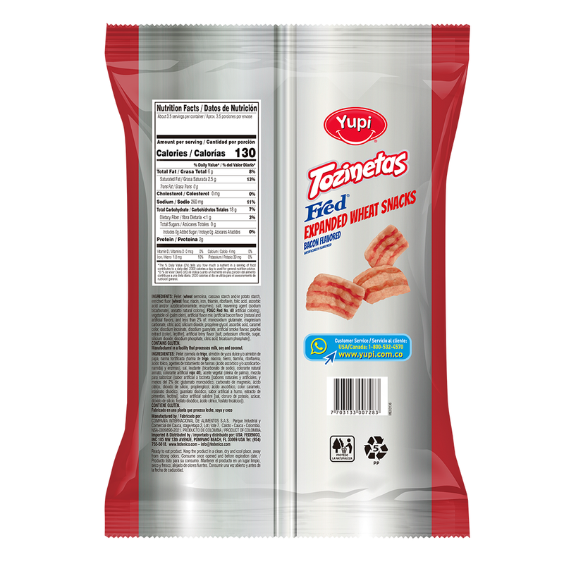 Yupi Tozinetas Fred, Bacon Flavored Wheat Snacks, 3.52 oz