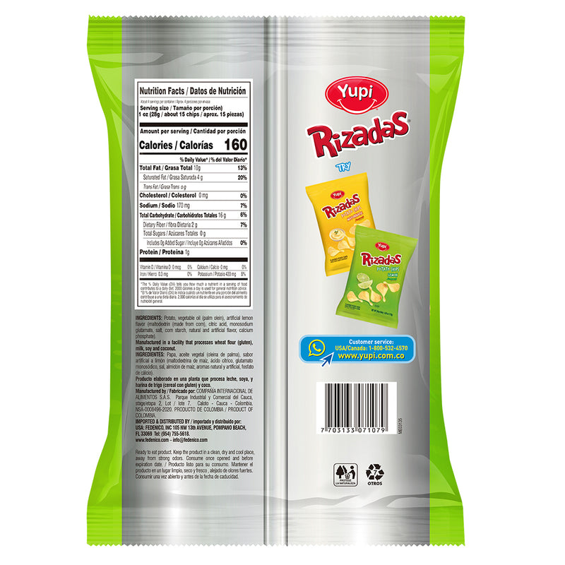 Yupi Rizadas Potato Chips, Lemon Flavored, 4.05 oz