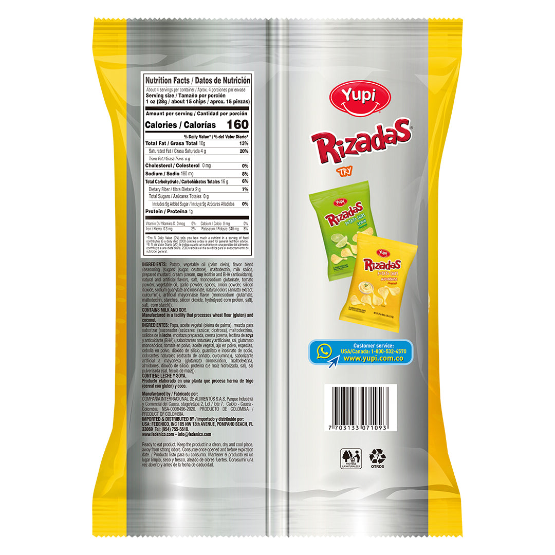 Yupi Rizadas Potato Chips, Mayonnaise Flavored, 4.05 oz — Cordialsa USA
