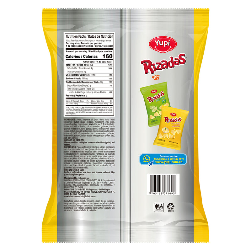 Yupi Rizadas Potato Chips, Mayonnaise Flavored, 4.05 oz