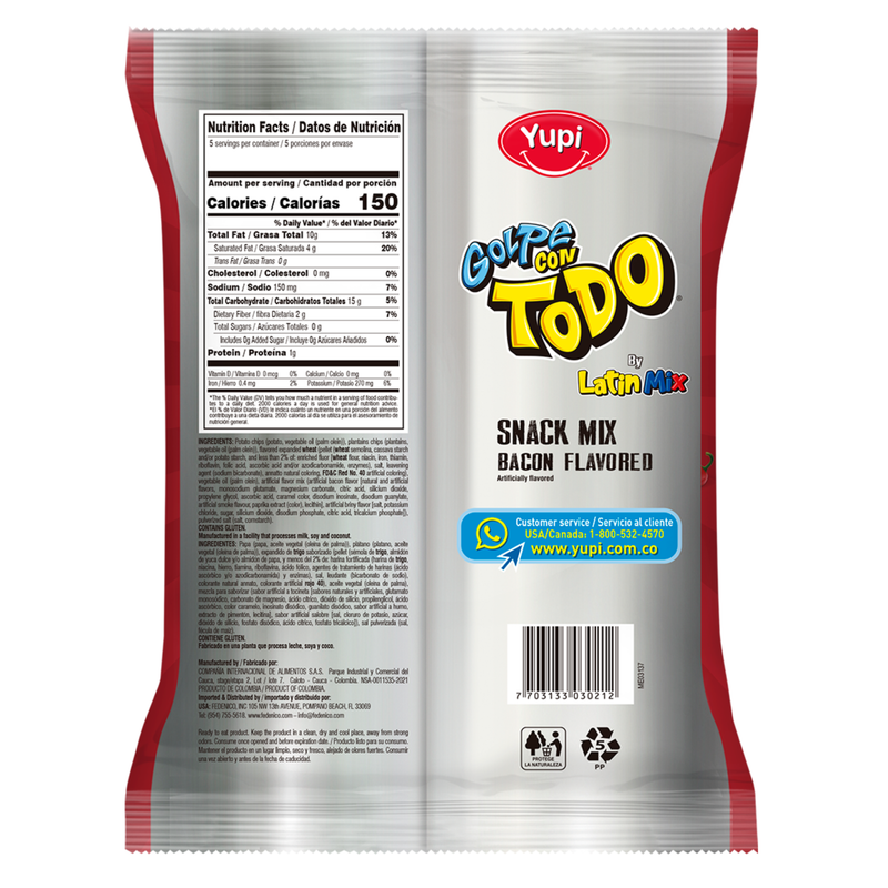 Yupi Golpe Latin Mix Original, Bacon Flavored Snack Mix, 4.93 oz