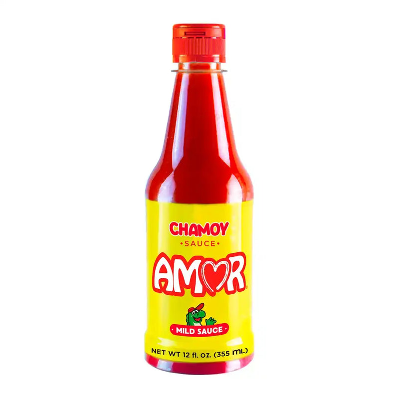 Amor, Chamoy Sauce, 12 Oz, Scoville level of 2,500, combination of dried chilies, and citrus, high quality product, traditional spic, Fluid Liquid, Bottle.
