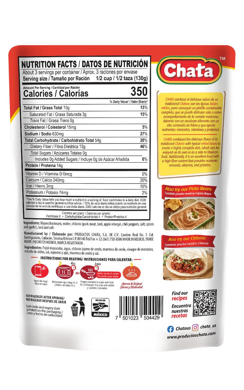 Chata Refried Beans with Chilorio Pouch, 15.2 oz