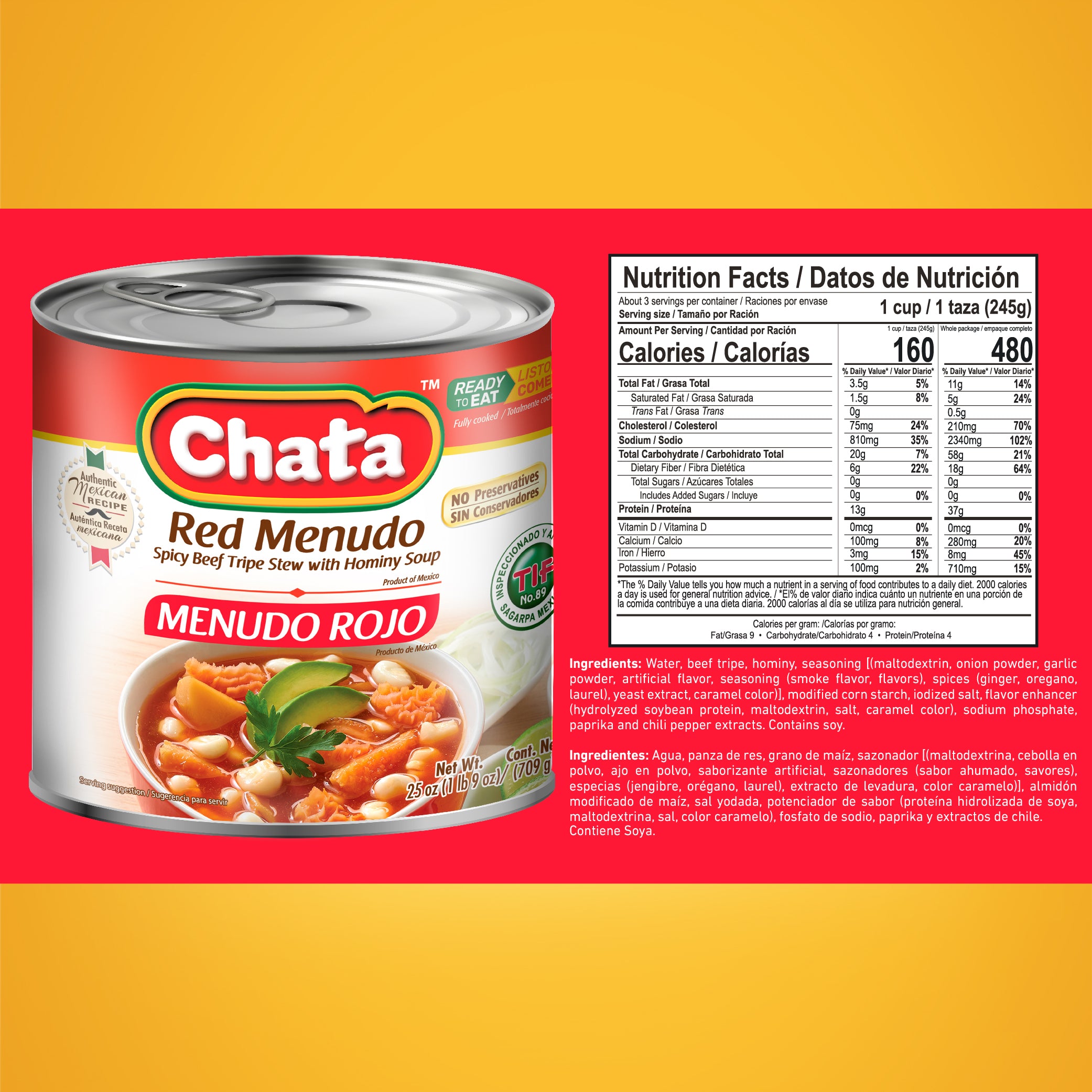 Chata Red Menudo With Hominy Soup Can, 25 oz — Cordialsa USA