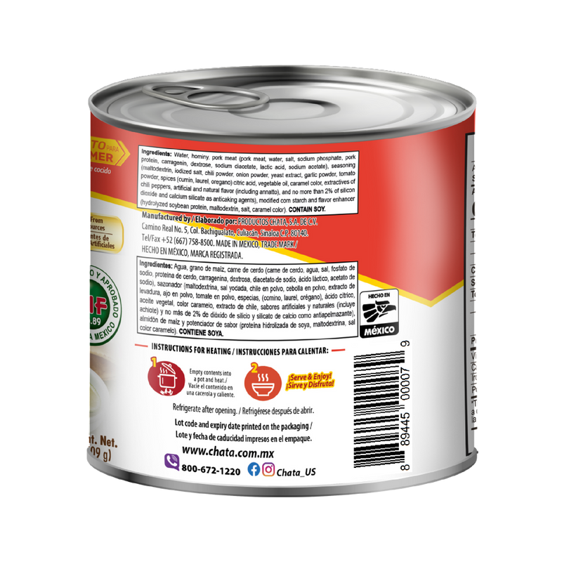 Chata Pozole Pork With Hominy Soup Can, 25 oz