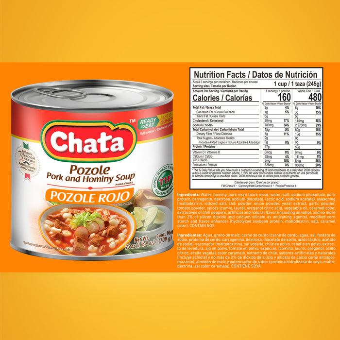 Chata Pozole Pork With Hominy Soup Can, 25 oz
