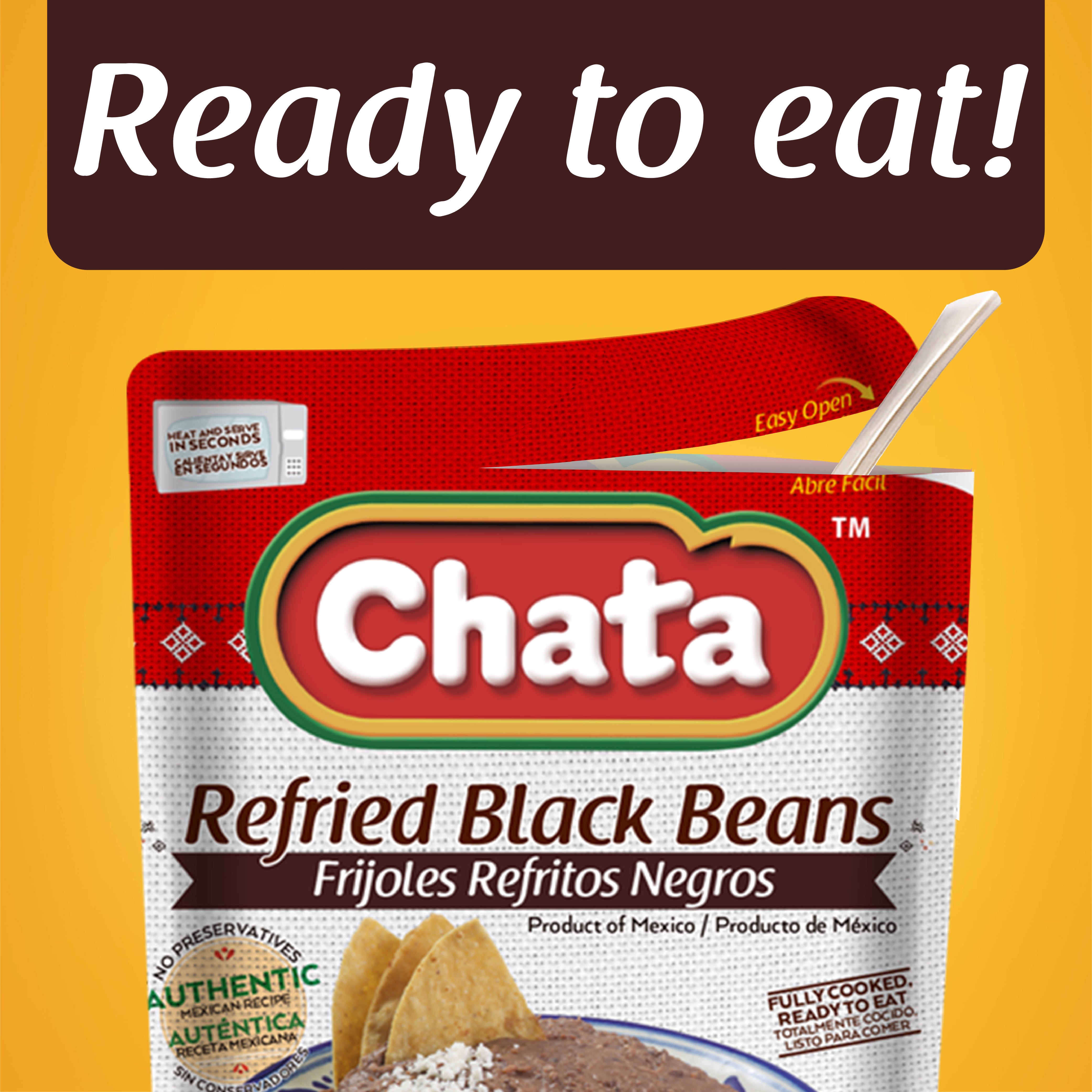 ⭐️chata⭐️ Chata Refried Black Beans Pouch, 15.2 oz — Cordialsa USA