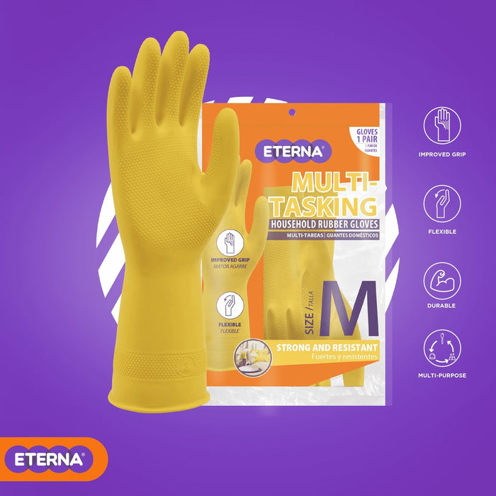 Eterna, Multitasking Gloves, Size M, Yellow Color, 1.9 OZ, Flexible, 1 Pair