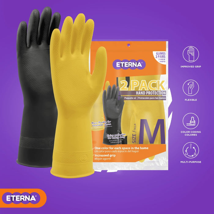 Eterna, Hand protection Glove, Size M, 2 Pairs, Yellow and Black Colors