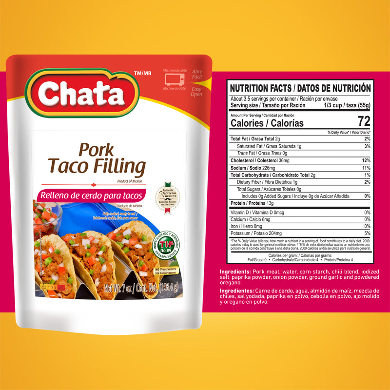 Chata Pork Taco Filling Pouch, 7 oz