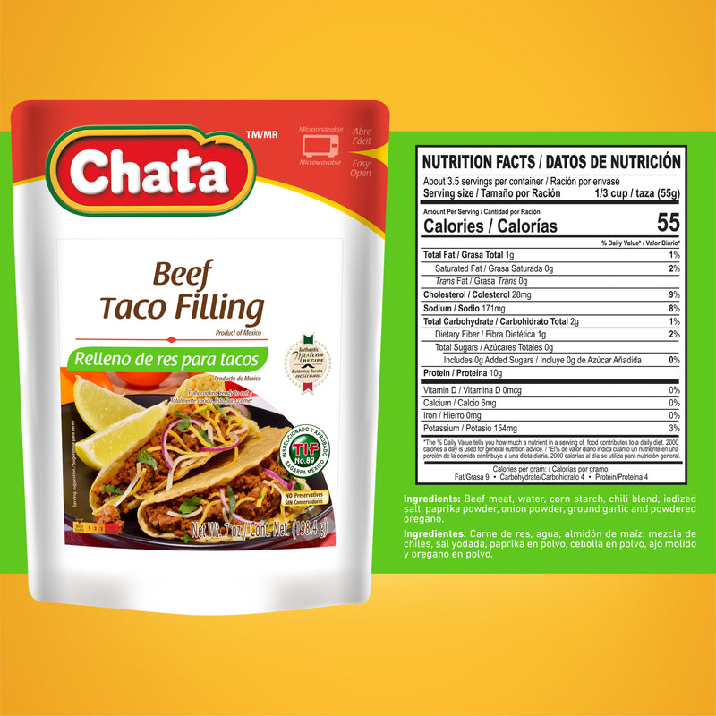 Chata Beef Taco Filling Pouch, 7 oz