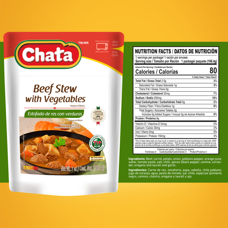Chata Beef Stew with Vegetables Pouch, 7 oz