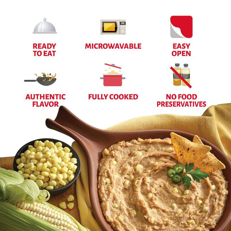Chata Refried Beans with Corn Pouch, 7 oz