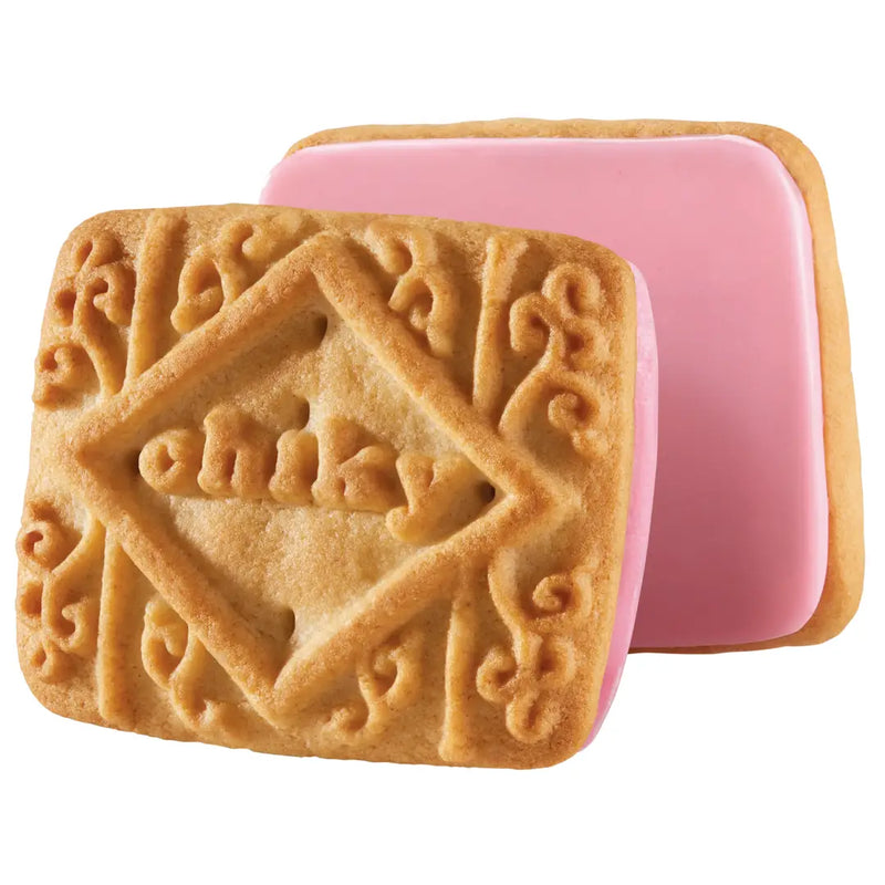 Chiky, Strawberry Cookies, Bag 16.9 Oz, Each Bag contains, 12 inner packs of 6 cookies, A crisp vanilla cookie, dipped in Strawberry chocolate, pack of 12.