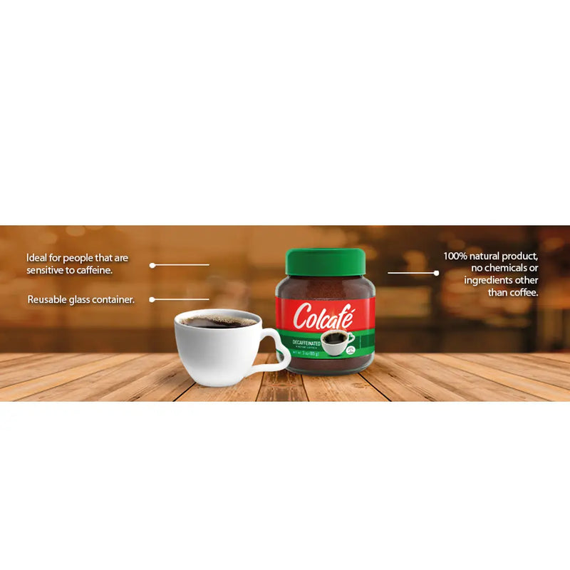 Colcafe, Decaf Coffee Granulated, Jar 3 Oz, Ready in seconds, Coffee Instant, Colombian coffee.