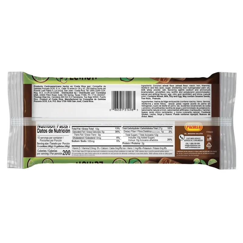 Chiky, Lemon Cookies, Bag 14.1 Oz, Each Bag contains, 10 inner packs of 6 cookies, A crisp vanilla cookie, dipped in lemon flavor