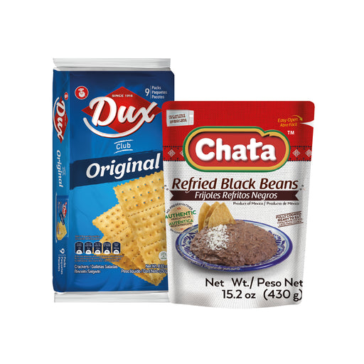 COMBO Dux Original, Crackers Bag, 8.8 Oz and Chata Refried Black Beans