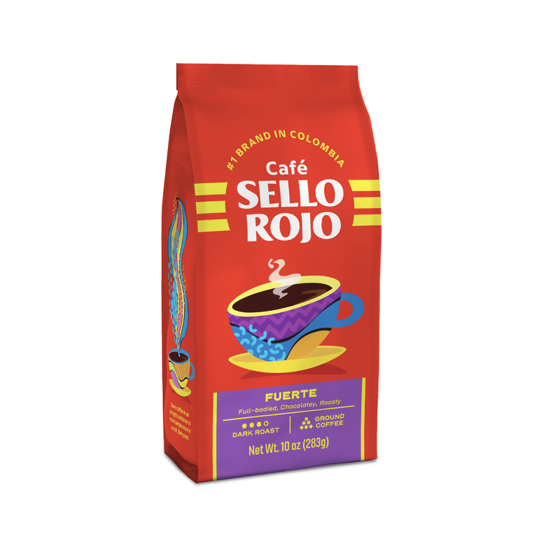 Sello Rojo Coffee, 100% Latin American Coffee, Dark Roast Ground Coffee Bag, 10 oz