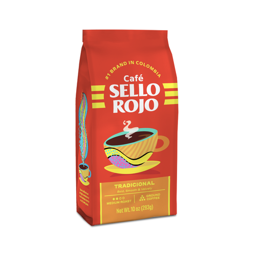 Sello Rojo Tradicional Coffee, 100% Latin American Coffee, Medium Roast Ground Coffee Bag, 10 oz