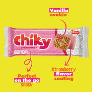 Chiky, Strawberry Cookies, Bag 16.9 Oz, Each Bag contains, 12 inner packs of 6 cookies, A crisp vanilla cookie, dipped in Strawberry chocolate, pack of 12.