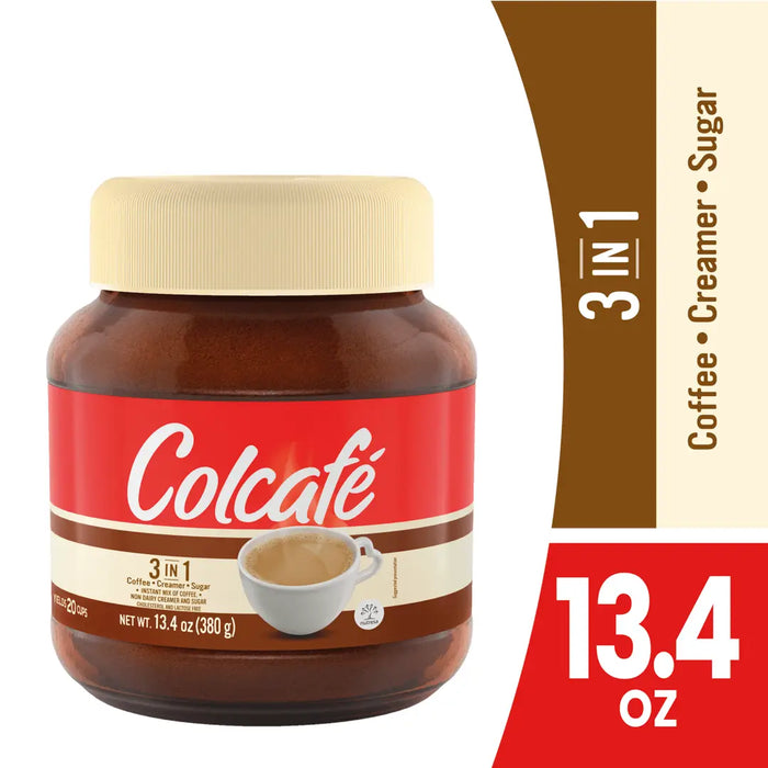 Colcafe, 3 In 1, Instant Coffee, Jar 13.4 Oz, Ready in seconds, Colombian coffee