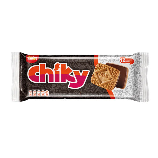 Chiky, Chocolate Cookies, Bag 16.9 Oz, A crisp vanilla cookie, dipped in chocolate, contains 12 inner packs, of 6 cookies each.