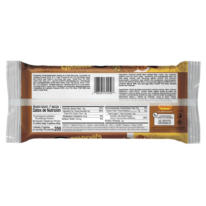 Chiky, Caramel Cookies bag 14.1 Oz, A crisp vanilla cookie, dipped in a caramel flavor, Includes 10 inner packs.