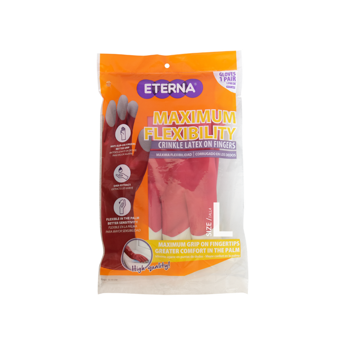  Eterna, Max Flex, Gloves size L, red with white color, 2.72 Oz.