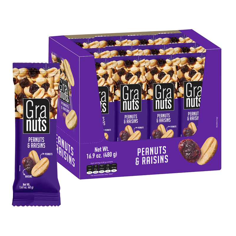 Granuts, Peanuts and Raisins, 12 Snack Packs, 1.41 oz