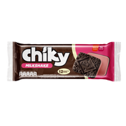 There is a Chiky Milkshake package containing 12 individual packets.