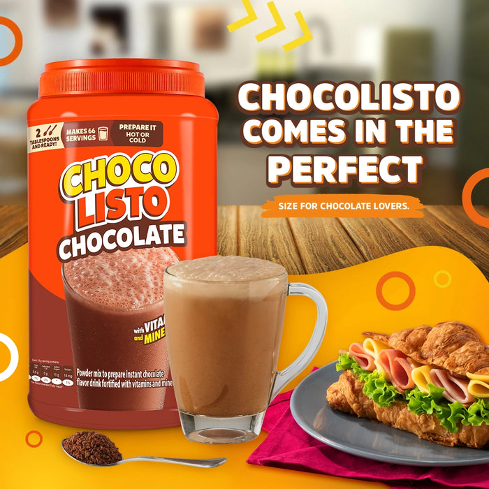 front image orange packaging Chocolisto 35 oz with breakfast