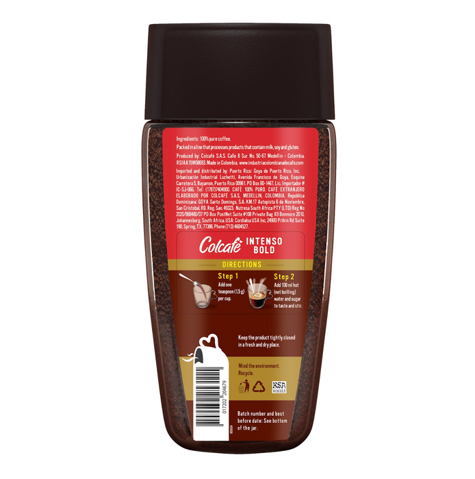 Back Colcafe Instant Coffee Granulated Jar 6 Oz