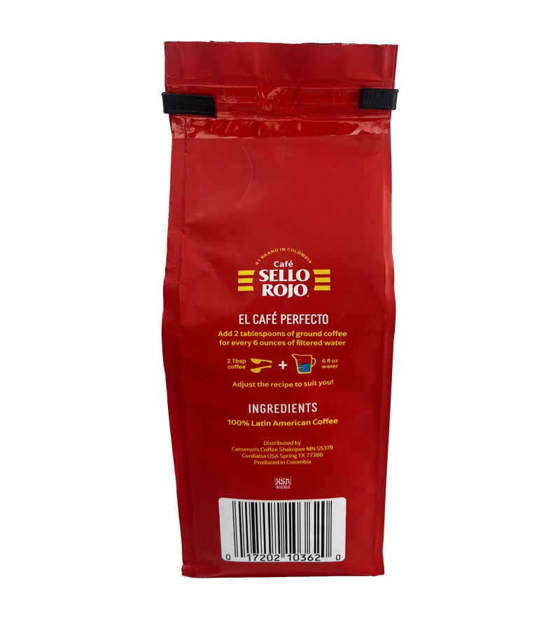 Sello Rojo Coffee, 100% Latin American Coffee, Dark Roast Ground Coffee Bag, 10 oz